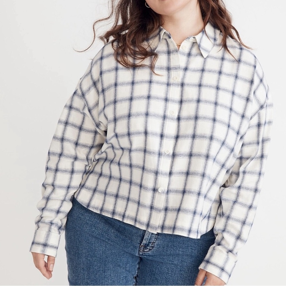 Madewell Plus Size Flannel Hartfield Crop Boxy Shirt in Windowpane